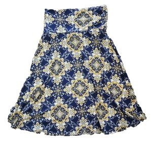 Colette Maxi Skirt Navy Gold Medallion Paisley Boho Stretch Womens XS